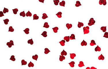 White background with red hearts. Valentine's day concept. Top view...