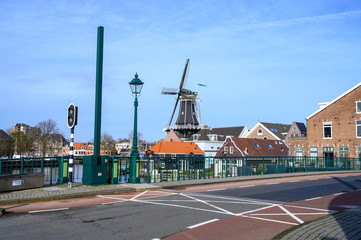Obraz premium Straße in den Niederlanden mit typischer Windmühle