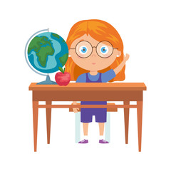 student girl sitting in school desk on white background vector illustration design