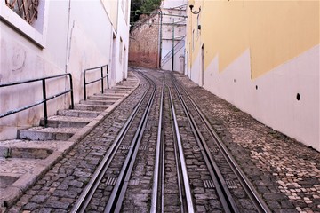Fototapeta na wymiar Narrow track tram in Lisbon. Portugal photo 