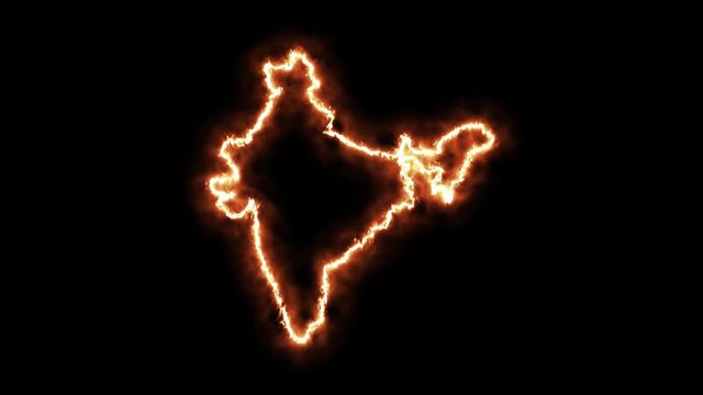 Outline map of India on fire. 3D Render