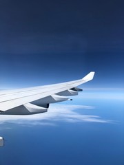 wing of an airplane flying above the clouds