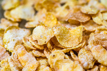 Makro hintergrund goldene corn flakes
