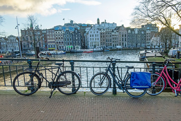 City scenic from Amsterdam at the Amstel in the Netherlands