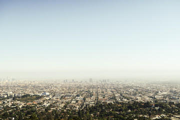 Panoramic view of LA downtown and suburbs from the beautiful Griffith Observatory in Los Angeles