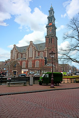 Obraz premium View on the Westerkerk in Amsterdam the Netherlands at sunset