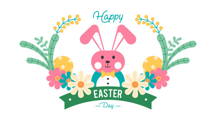 Flat happy easter day background illustration