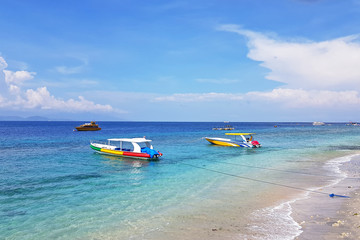 Traditional fisher boats at Thomas Beach on Bali Indonesia