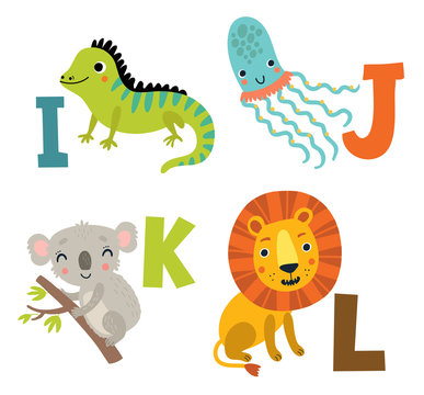 Children's alphabet with cute animals.