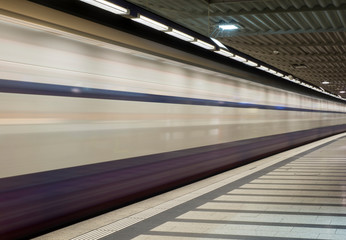 Train Passing the Underground Station in Long Exposure in Zurich, Switzerland