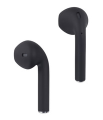 Black modern wireless headphones, plug-in small.