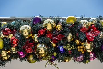 christmas decorations on wooden background