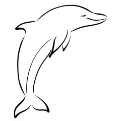 black outline of a smiling cute dolphin on a white background © YuliaRafael Nazaryan