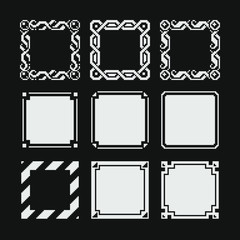 Frames set, pixel art style, element design for mobile app and web. Banner object for your concept design, invitation, greeting card, poster, photo frame. Video game assets. Isolated vector illustra
