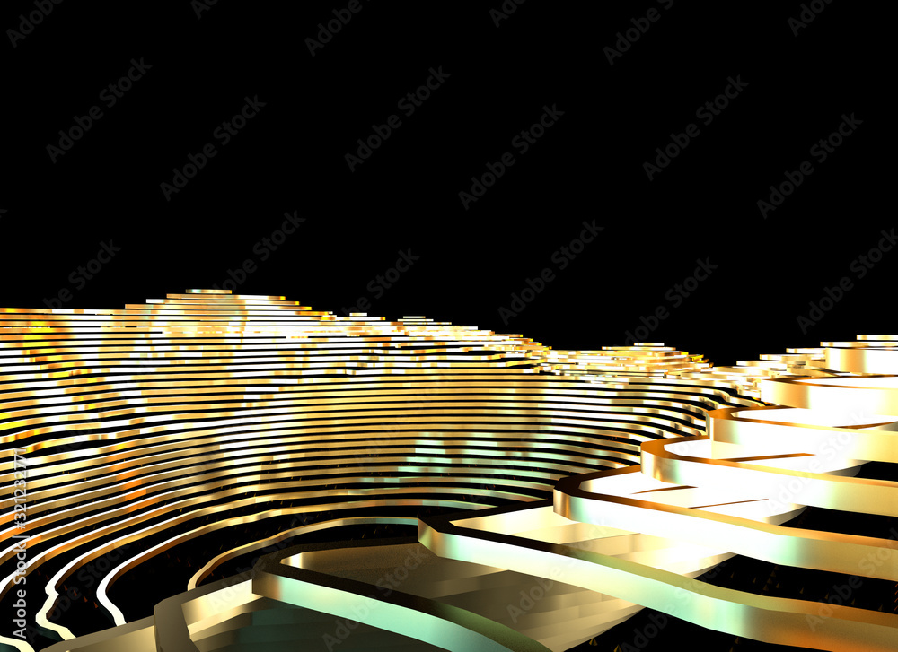 Poster Abstract topographic map 3D background with shiny golden lines in sci-fi technology style. 3D illustration
