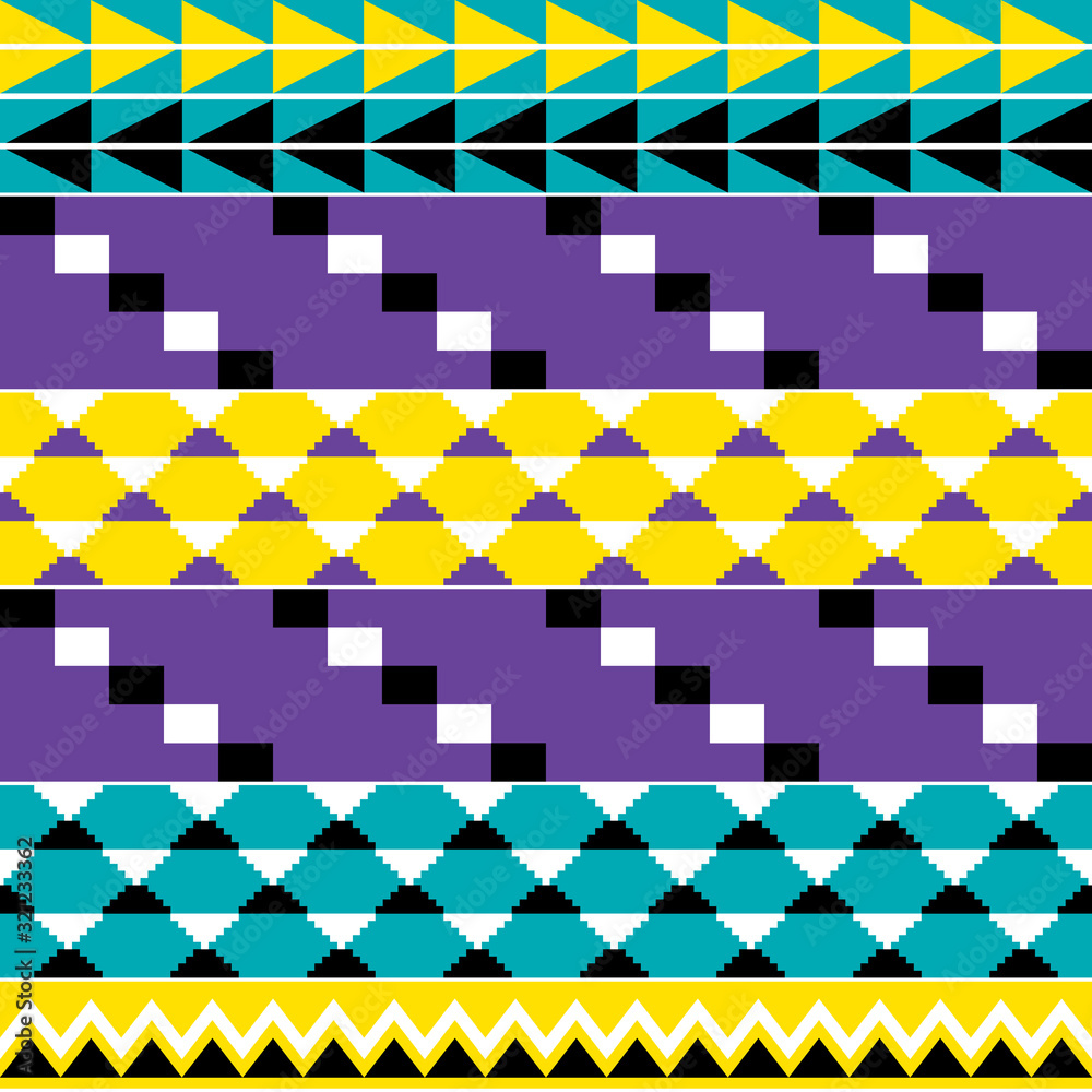 Wall mural Tribal african seamless vector pattern with geometric shapes, Kente nwentoma style inspired vector design