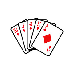 Royal flush hand of diamonds, playing cards deck colorful illustration. Poker cards, jack, queen, king and ace vector.