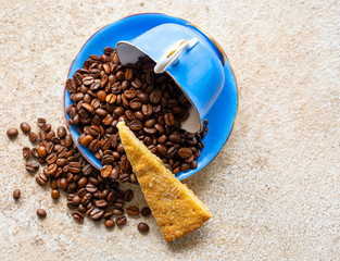 Blue chine  coffee cup with short bread buiscuit 