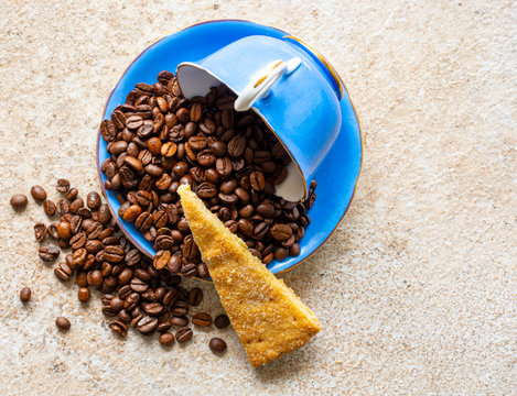 Blue chine  coffee cup with short bread buiscuit 