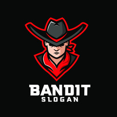 bandit character logo icon design cartoon with red bandana