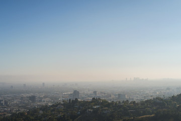 Panoramic view of LA downtown and suburbs from the beautiful Griffith Observatory in Los Angeles