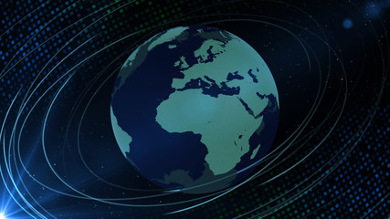 Earth on Digital Network space 3D illustration background EU Africa