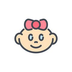 Happy baby face color line icon. Smiling face of a newborn girl vector outline colorful sign.