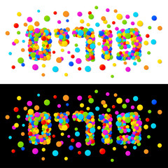 Happy Purim carnival with colorful rainbow colors paper confetti isolated on white background. Purim Jewish holiday. Vector illustration