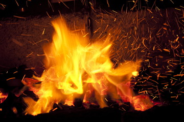 Fototapeta na wymiar Barbeque fires during New Year in a Goan home. Goa, India