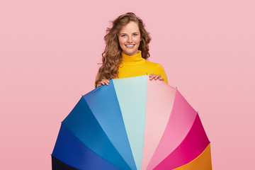 Happy lady with colorful umbrella