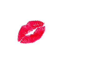 Lipstick kiss isolated on white background, red kiss lips stamped on a paper