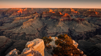 Grand Canyon in sunset sky