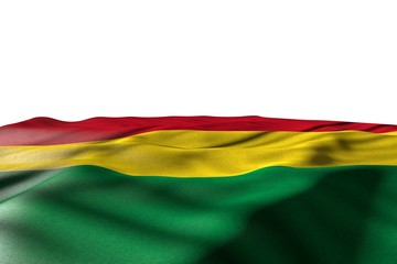 nice any feast flag 3d illustration. - mockup photo of Bolivia flag lying flat with perspective view isolated on white with space for text