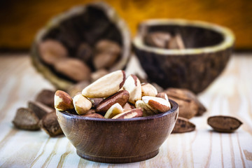 Brazil nut, with shell. Culinary ingredient from brazil. The Brazil nut is called 