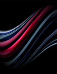 Silk smooth lines on black, liquid fluid color waves. Vector Illustration