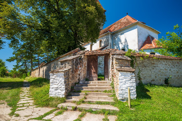 Fototapeta na wymiar Scenic view of main gate of Lutheran fortified church in Chirpar, Sibiu County, Romania