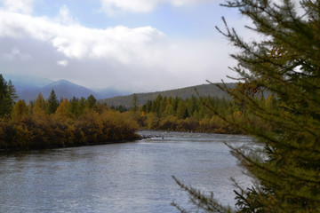 Beautiful landscape of a river flowing among the mountains
