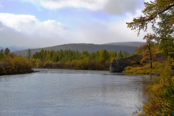Beautiful landscape of a river flowing among the mountains