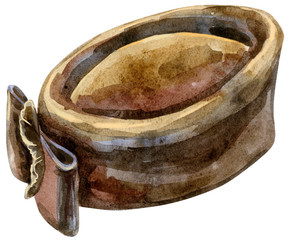 Watercolor women's brown cap with bow on the side