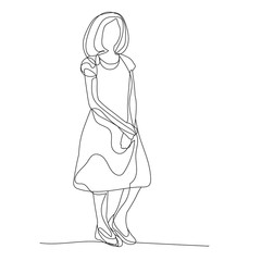 vector, isolated, one line drawing, little girl