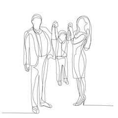 isolated, single line drawing, family, children