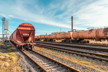 Fototapeta na wymiar Railway Station with Freight Trains