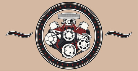 V8 engine in vector. View from front.