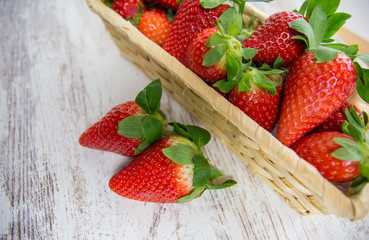 Basket with delicious strawberries. Close-up. Summer fruit. Healthy food