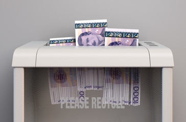 Kroner Banknotes In Shredder