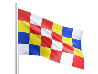Antwerp (Province of Belgium) flag waving on white background, close up, isolated. 3D render
