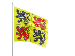 Hainaut (Province of Belgium) flag waving on white background, close up, isolated. 3D render
