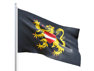 Flemish Brabant (Province of Belgium) flag waving on white background, close up, isolated. 3D render