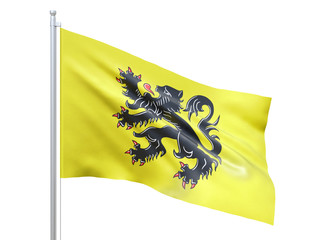 Flemish (Region of Belgium) flag waving on white background, close up, isolated. 3D render