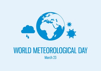 World Meteorological Day vector. Weather icons set vector. Globe planet earth silhouette. Meteorological Day Poster, March 23. Important day